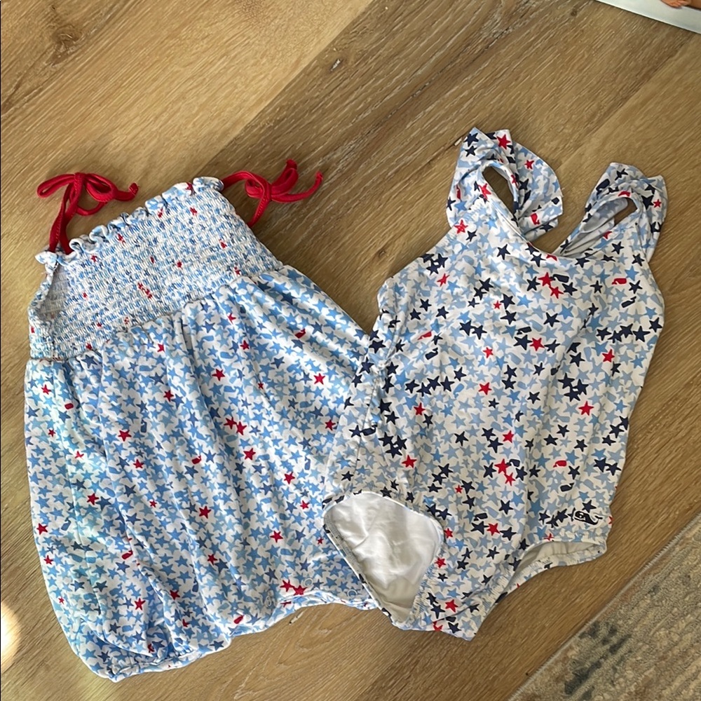 Blue and Red Star Print Baby Romper and Bathing Suit Set